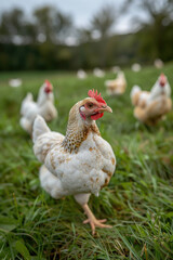 Fototapeta premium Free-range chicken on an organic farm freely grazing