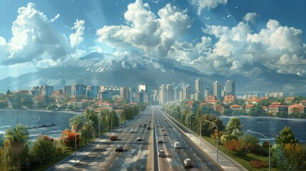 photorealistic highway on town background Generated with Ai tools