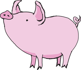 Vector illustration of a cute pink pig