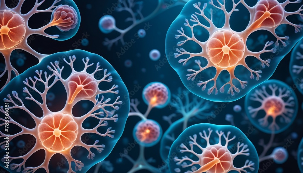 Poster highly detailed illustration of neural network neurons with dendrites, showcasing a connection of bi