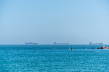 Beach and harbor of Barcelona