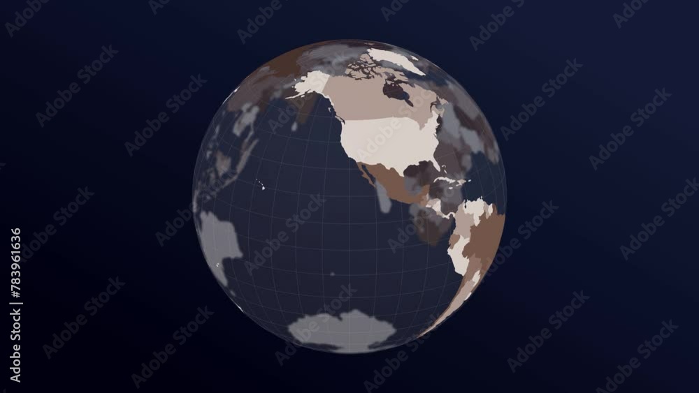 Poster the globe with world map. dark translucent earth planet in brown colors rotating. second turn change