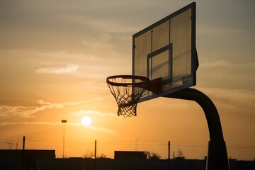 PhotoStock Basketball hoop against sunset sky, street ball competition ambiance