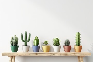 Row of Potted Plants on Wooden Shelf. Generative AI