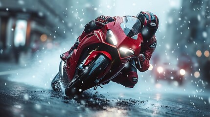 Experience the raw power of acceleration frozen in time as a sports bike launches off the line