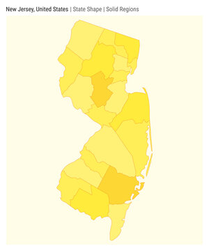 New Jersey, United States. Simple vector map. State shape. Solid Regions style. Border of New Jersey. Vector illustration.