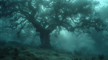 Fototapeta na wymiar Explore the depths of a mist-shrouded forest, where ancient trees loom like silent sentinels and eerie whispers fill the air with a sense of otherworldly mystery
