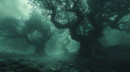 Fototapeta na wymiar Explore the depths of a mist-shrouded forest, where ancient trees loom like silent sentinels and eerie whispers fill the air with a sense of otherworldly mystery. 