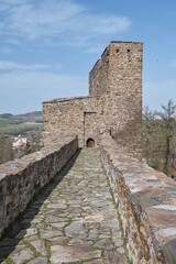 Stone defensive tower of medieval castle, Czech Republic