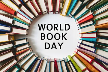 World Book Day myriad books isolated on white background