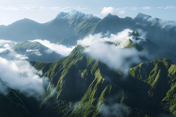 Majestic Serenity: The Spectacular Mountain Ranges of New Zealand Bathed in Soft Sunlight - obrazy, fototapety, plakaty
