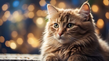 Cute cat focusing on something in close up against a gorgeous bokeh background.
