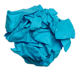 Blue crumpled ball of paper on a white isolated background