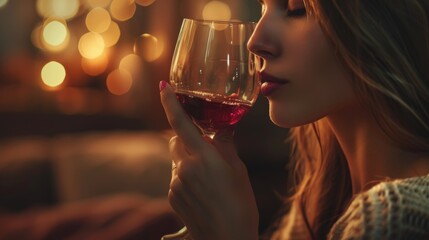 A Woman Savoring Red Wine
