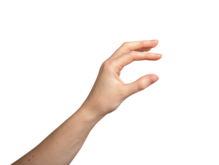 Hand gesture, thumb and index finger showing something small, little, isolated on white