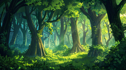 Detailed illustration of mystery green forest