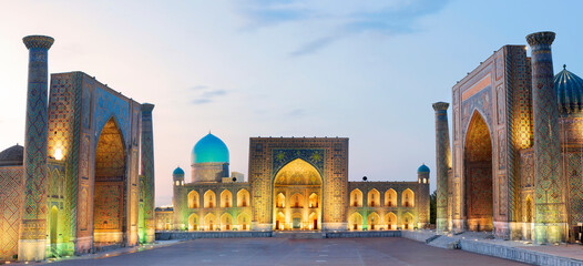 Registan, an old public square in the heart of the ancient city of Samarkand, Uzbekistan. - obrazy, fototapety, plakaty
