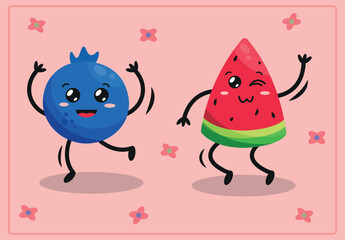 Cute trendy berries with funny faces and emotions