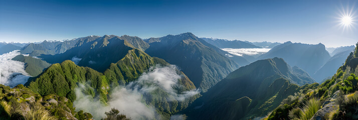 Majestic Serenity: The Spectacular Mountain Ranges of New Zealand Bathed in Soft Sunlight