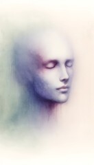 Serene portrait of a diffuse and dreamlike visage with a soft gradient, evoking a sense of calm and introspection with pastel tones