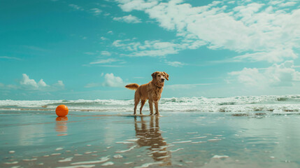 Dog at the beach and ocean