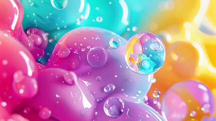 Vibrant Colorful Oil and Water Abstract Background with Bubbles - 783971636