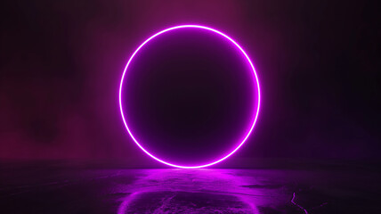 Black Purple Pink color circle with violet neon light abstract tech motion background.