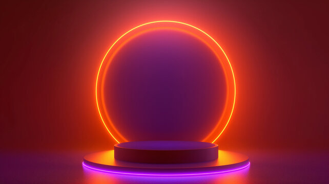 Red color Glowing Futuristic Product Display Stand Podium Background.