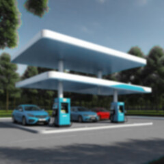 Blurred background of gas station for cars. Layout for design. Graphic resource.
