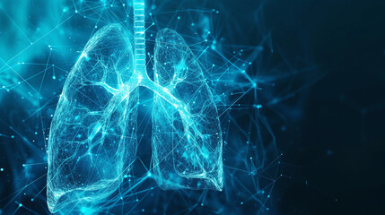 Futuristic medical research or lungs health care with diagnosis and vitals biometrics for clinical hospital asthma and respiratory cancer and disease tests services as wide banner with copy space