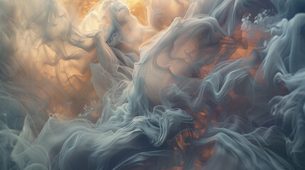 Smoke on room floor. Cigarette smoke. Fairytale smoke moves on light background. Panoramic view of the abstract fog. Swirling cloudiness, mystery mist or smog rolling low across the ground - obrazy, fototapety, plakaty