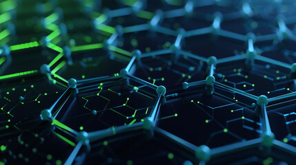 futuristic molecules hexagon, blue and green gradients, glow, 

 - obrazy, fototapety, plakaty