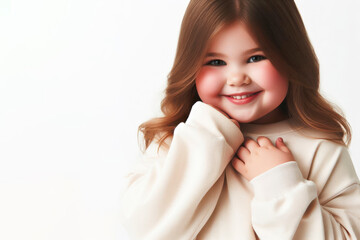 plus size little girl smiling on a white background copy space