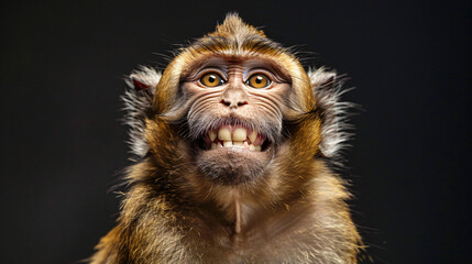 Funny Portrait of Smiling Barbary Macaque Monkey