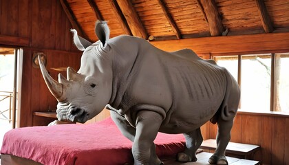 A Rhinoceros In A Safari Lodge