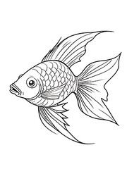 Easy one line fish coloring page ,outline, white color, white background, ai generated 