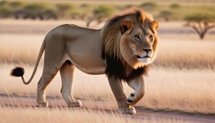 lion in the savannah grass
