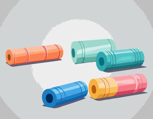 Foam rollers vector illustration. Objects for sport, yoga, fitness and gym. Collection on sport theme. Ideal for sport guide