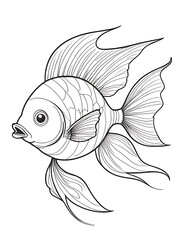 Easy one line fish coloring page ,outline, white color, white background, ai generated 
