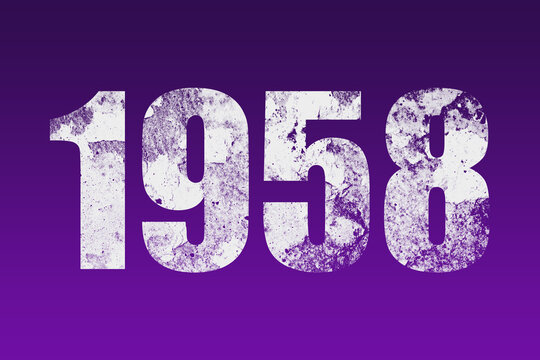 flat white grunge number of 1958 on purple background.