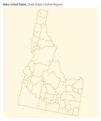 Idaho, United States. Simple vector map. State shape. Outline Regions style. Border of Idaho. Vector illustration.