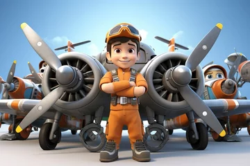 Foto op Plexiglas Wearing pilot gear, surrounded by model airplanes. © Rainbow Stock