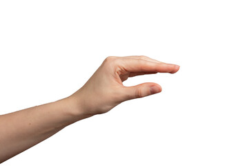 Hand gesture, fingers showing something, holding small, little isolated on white, transparent png