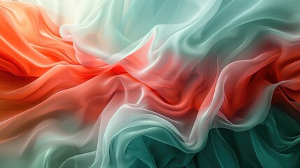 Fluid Abstract Elegance: Artistic Background in Coral and Mint, Soft Waves of Color and Texture