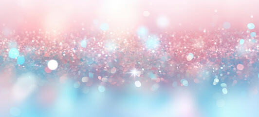 Dreamy Pastel Glitter Sparkles, Soft Focus Abstract Stars Glowing Background with Pink and Blue...