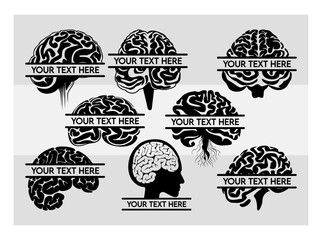 Brain Split Monogram svg, Human Brain Svg, Brain Silhouette, Organ Svg, Human Brain Clipart Svg, Medical Clipart, Mental Health Svg, Brians Vector Images, Human Mind Science, Split Monogram
