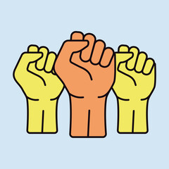 Three clenched fists raised in protest vector icon - 783980415