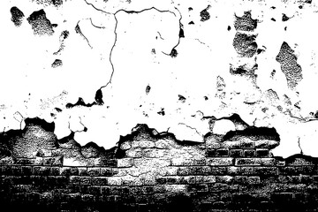 Black and White Industrial Brick Wall with Flaking Paint and aged Texture