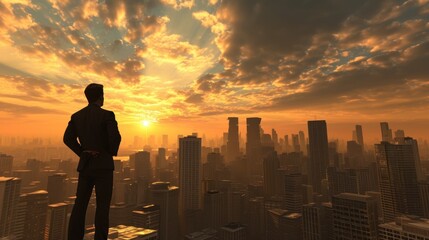 Fototapeta premium A man standing on top of a tall building