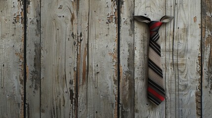 A Tie Hanging on Weathered Wood